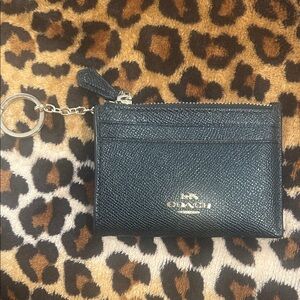 Coach Black Pebbled Leather Card Case Keyring